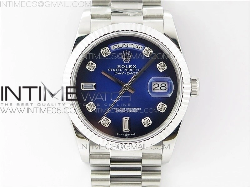 Day-Date 36 128239 SS BP Best Edition Blue Crystal Markers Dial on SS President Bracelet