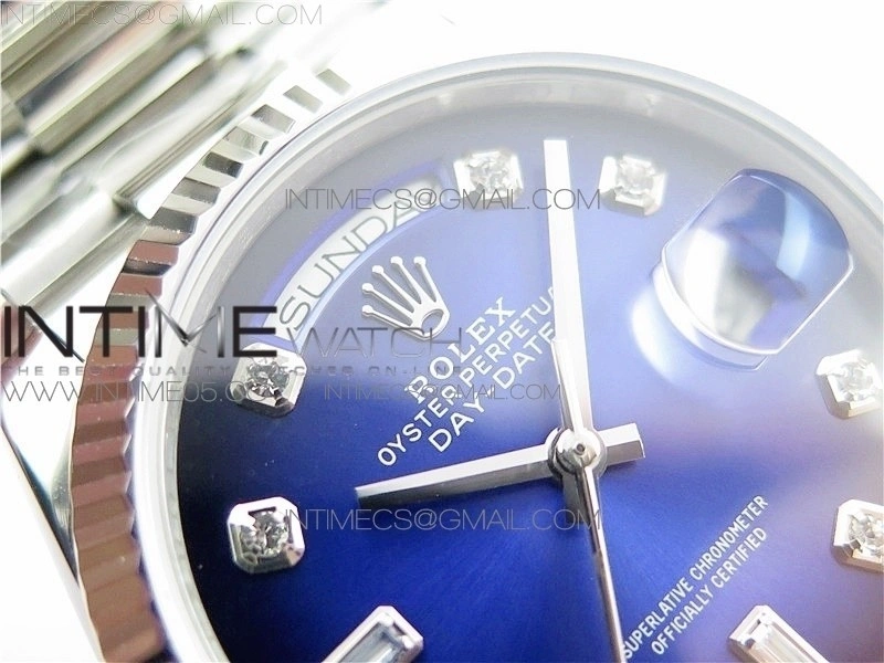 Day-Date 36 128239 SS BP Best Edition Blue Crystal Markers Dial on SS President Bracelet
