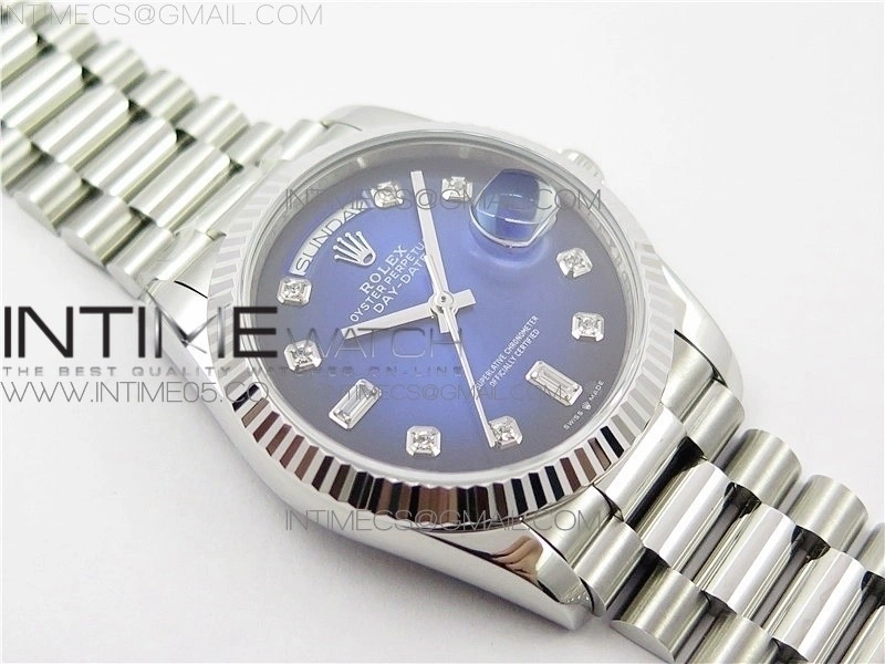 Day-Date 36 128239 SS BP Best Edition Blue Crystal Markers Dial on SS President Bracelet