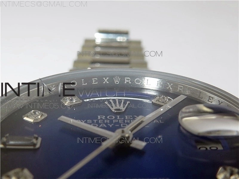 Day-Date 36 128239 SS BP Best Edition Blue Crystal Markers Dial on SS President Bracelet