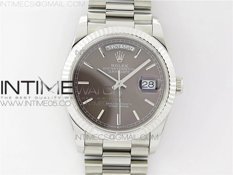 Day-Date 36 128239 SS BP Best Edition Brown Sticks Markers Dial on SS President Bracelet