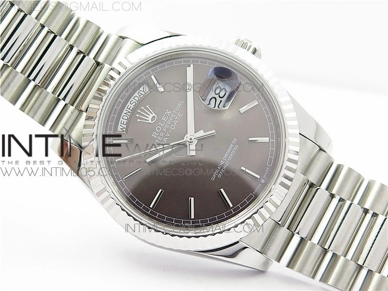 Day-Date 36 128239 SS BP Best Edition Brown Sticks Markers Dial on SS President Bracelet