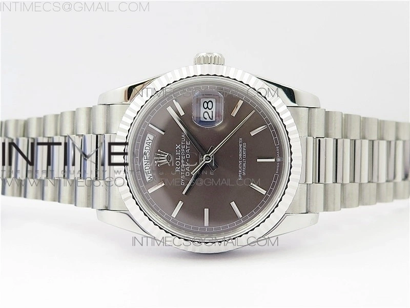 Day-Date 36 128239 SS BP Best Edition Brown Sticks Markers Dial on SS President Bracelet