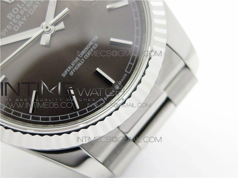 Day-Date 36 128239 SS BP Best Edition Brown Sticks Markers Dial on SS President Bracelet