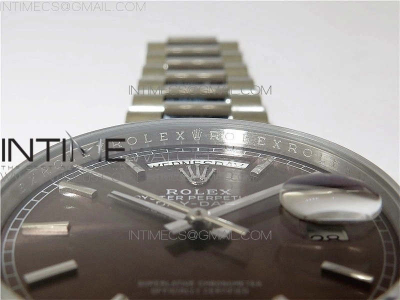 Day-Date 36 128239 SS BP Best Edition Brown Sticks Markers Dial on SS President Bracelet