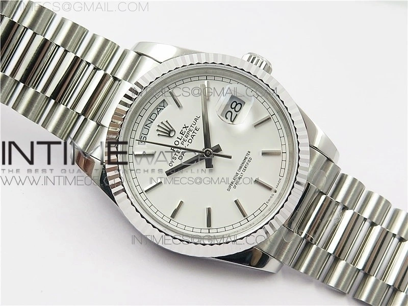 Day-Date 36 128239 SS BP Best Edition White Sticks Markers Dial on SS President Bracelet