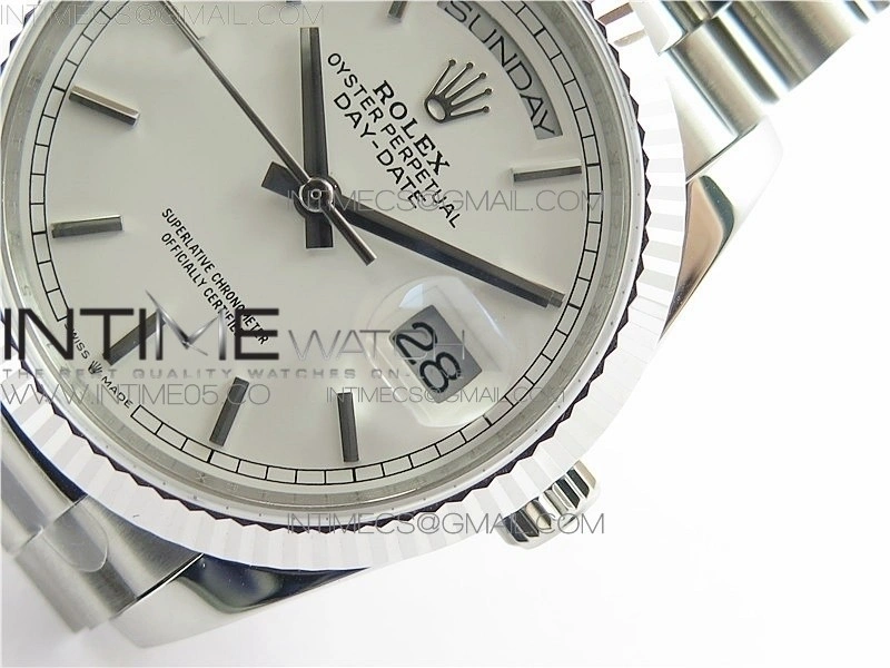 Day-Date 36 128239 SS BP Best Edition White Sticks Markers Dial on SS President Bracelet