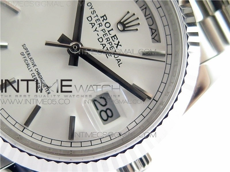 Day-Date 36 128239 SS BP Best Edition White Sticks Markers Dial on SS President Bracelet