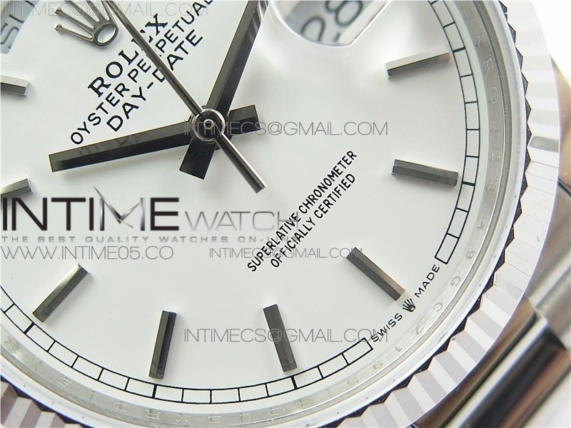 Day-Date 36 128239 SS BP Best Edition White Sticks Markers Dial on SS President Bracelet