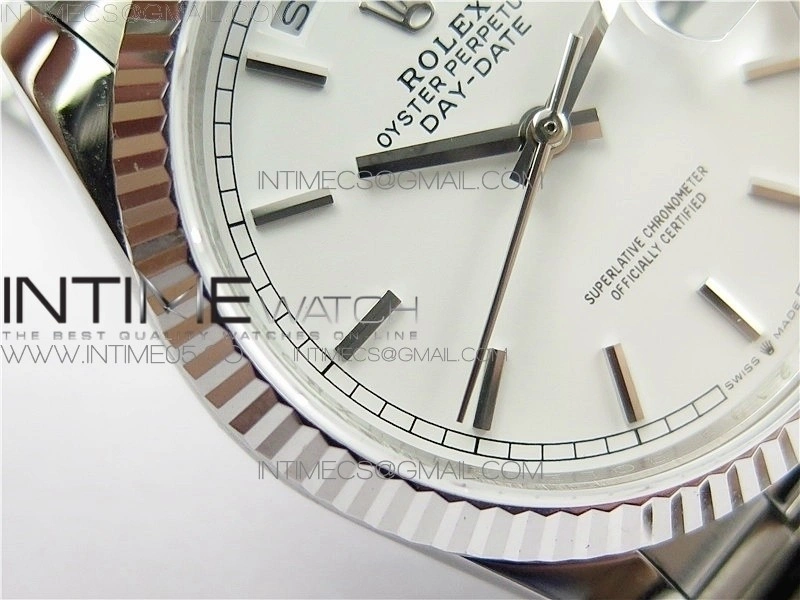 Day-Date 36 128239 SS BP Best Edition White Sticks Markers Dial on SS President Bracelet