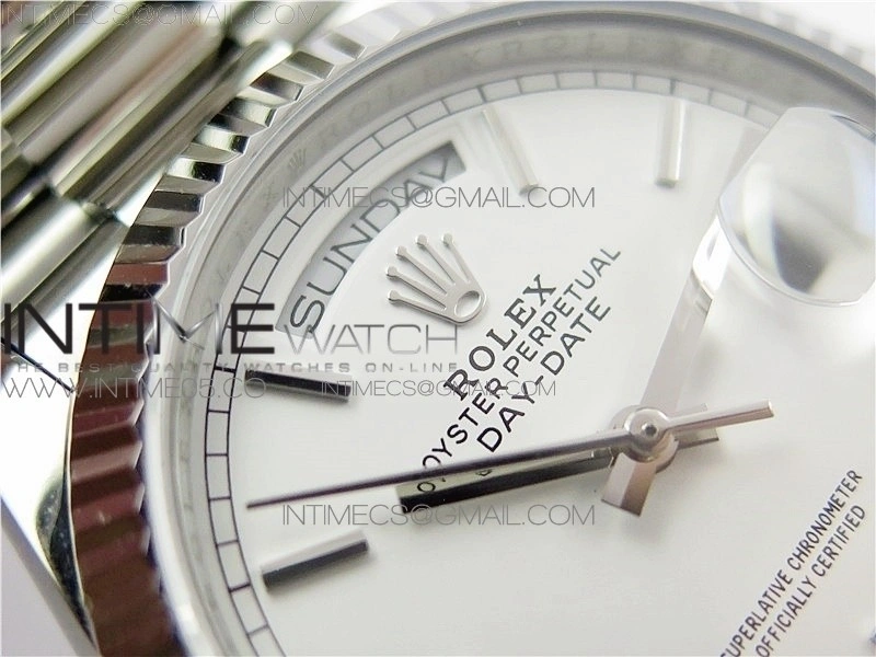 Day-Date 36 128239 SS BP Best Edition White Sticks Markers Dial on SS President Bracelet