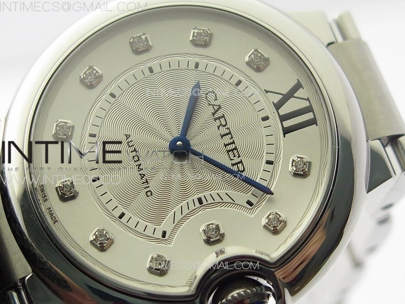 Ballon Bleu 36mm SS 3KF 1:1 Best Edition White Textured Dia Markers Dial on SS Bracelet A076