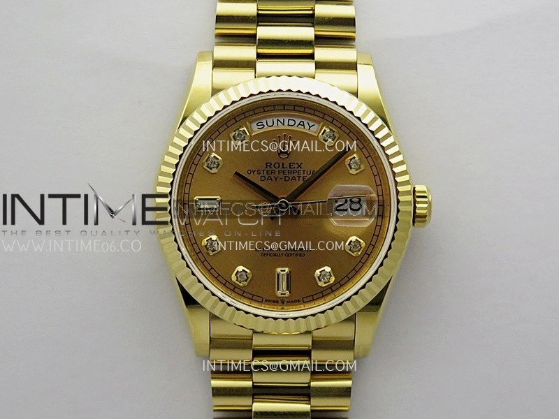 Day Date 128238 36mm YG KF 1:1 Best Edition Gold Dial Diamond Marker On President Bracelet A2836