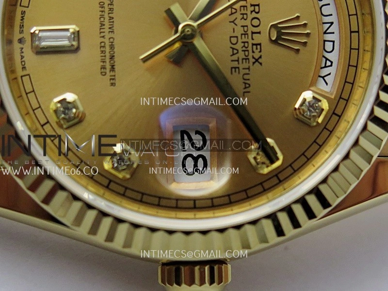 Day Date 128238 36mm YG KF 1:1 Best Edition Gold Dial Diamond Marker On President Bracelet A2836