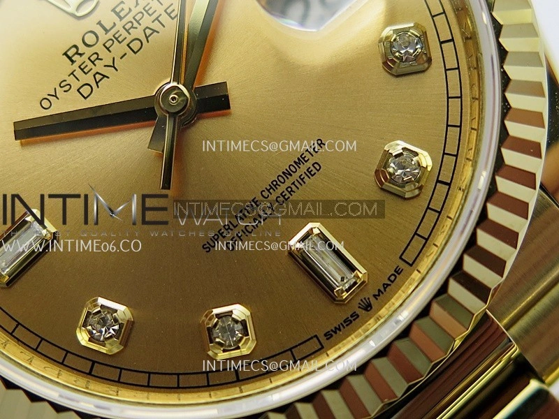 Day Date 128238 36mm YG KF 1:1 Best Edition Gold Dial Diamond Marker On President Bracelet A2836