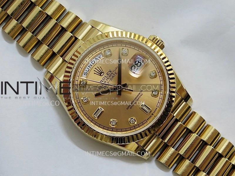 Day Date 128238 36mm YG KF 1:1 Best Edition Gold Dial Diamond Marker On President Bracelet A2836