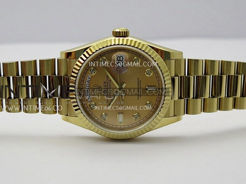 Day Date 128238 36mm YG KF 1:1 Best Edition Gold Dial Diamond Marker On President Bracelet A2836