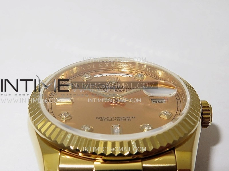 Day Date 128238 36mm YG KF 1:1 Best Edition Gold Dial Diamond Marker On President Bracelet A2836
