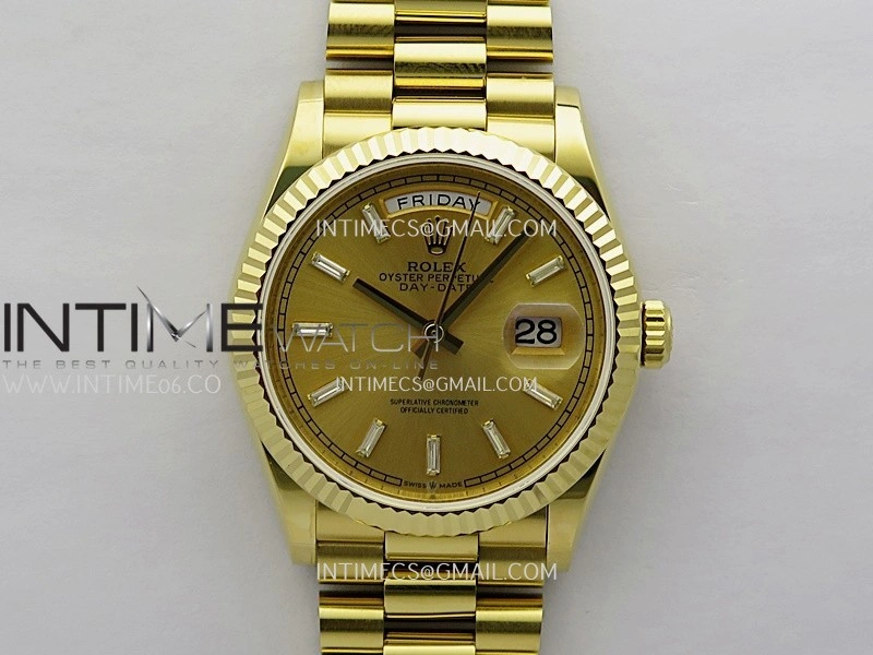 Day Date 128238 36mm YG KF 1:1 Best Edition YG Dial T Diamond Marker On President Bracelet A2836