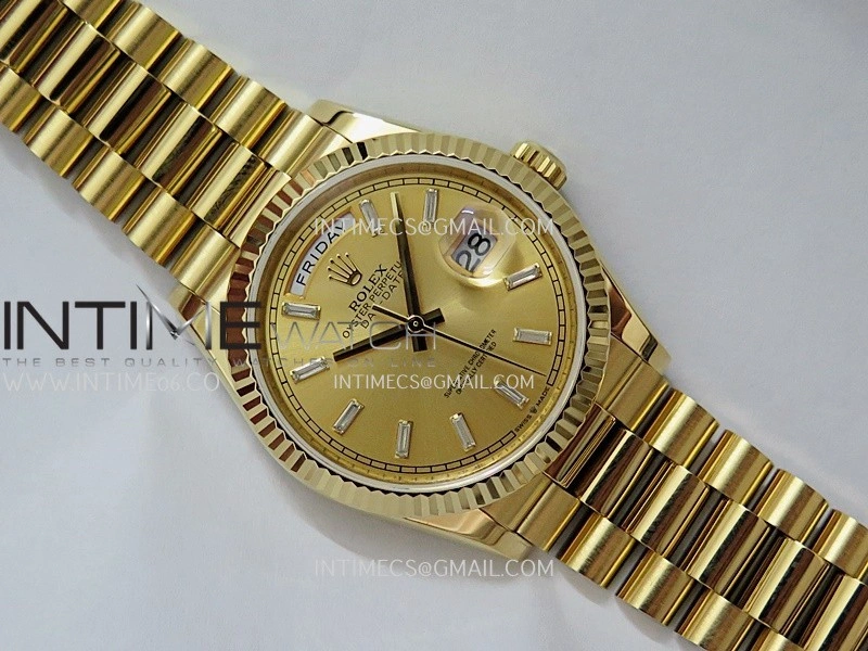 Day Date 128238 36mm YG KF 1:1 Best Edition YG Dial T Diamond Marker On President Bracelet A2836