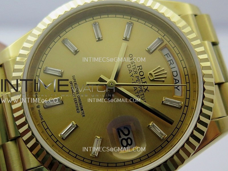 Day Date 128238 36mm YG KF 1:1 Best Edition YG Dial T Diamond Marker On President Bracelet A2836