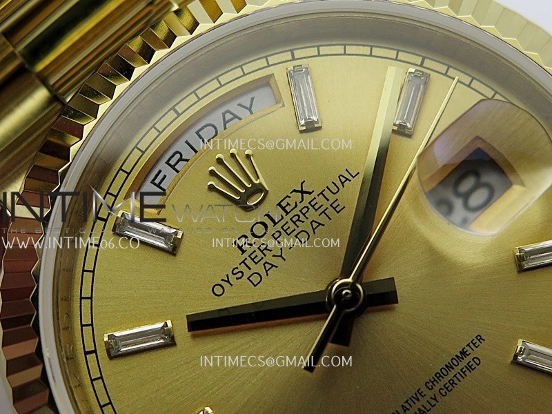 Day Date 128238 36mm YG KF 1:1 Best Edition YG Dial T Diamond Marker On President Bracelet A2836
