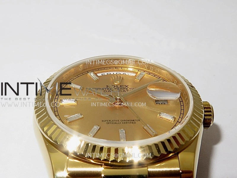 Day Date 128238 36mm YG KF 1:1 Best Edition YG Dial T Diamond Marker On President Bracelet A2836