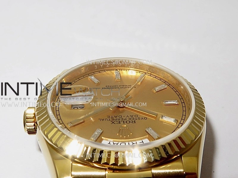 Day Date 128238 36mm YG KF 1:1 Best Edition YG Dial T Diamond Marker On President Bracelet A2836