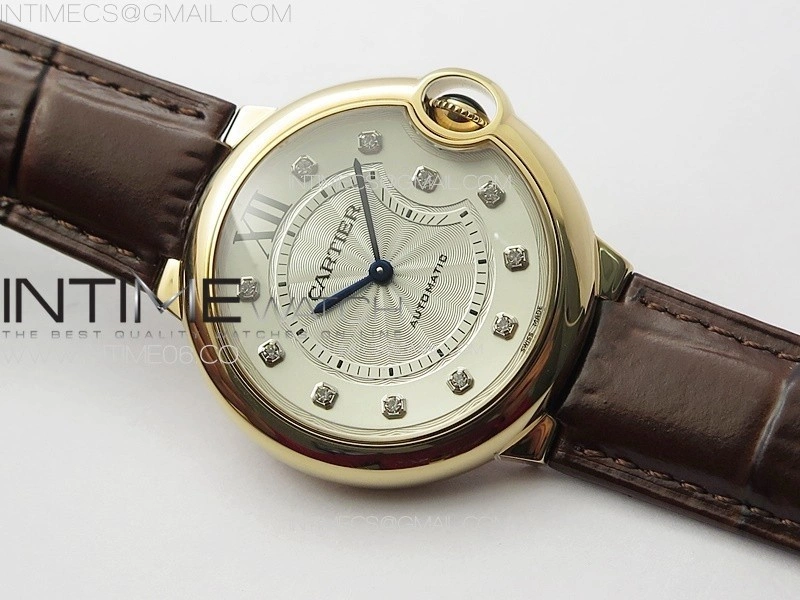 Ballon Bleu 36mm RG 3KF 1:1 Best Edition White Textured Dia Markers Dial On Brown Leather Strap A076