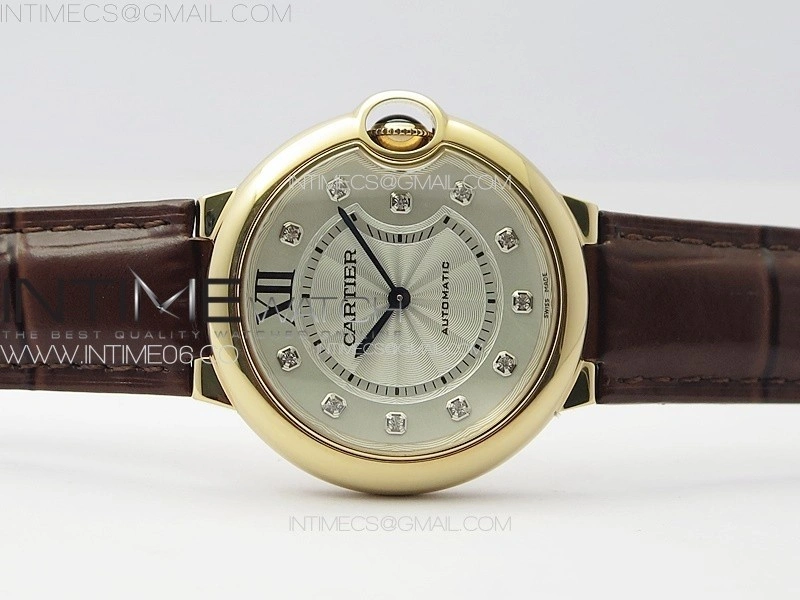Ballon Bleu 36mm RG 3KF 1:1 Best Edition White Textured Dia Markers Dial On Brown Leather Strap A076