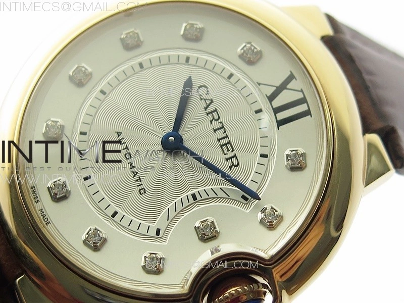 Ballon Bleu 36mm RG 3KF 1:1 Best Edition White Textured Dia Markers Dial On Brown Leather Strap A076