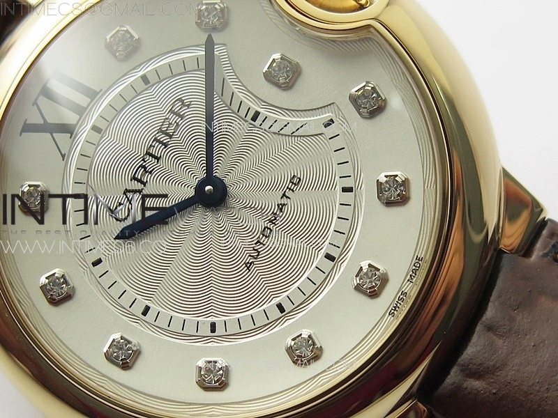 Ballon Bleu 36mm RG 3KF 1:1 Best Edition White Textured Dia Markers Dial On Brown Leather Strap A076