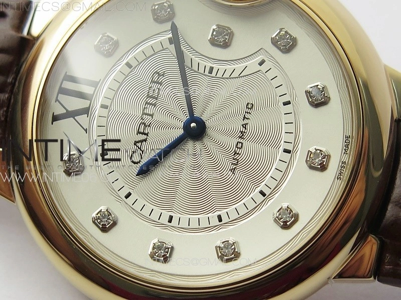 Ballon Bleu 36mm RG 3KF 1:1 Best Edition White Textured Dia Markers Dial On Brown Leather Strap A076