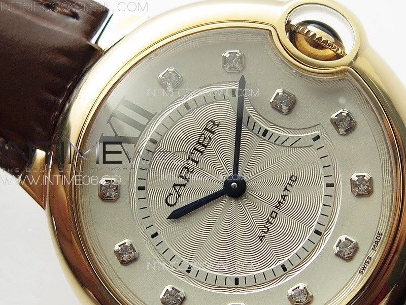 Ballon Bleu 36mm RG 3KF 1:1 Best Edition White Textured Dia Markers Dial On Brown Leather Strap A076