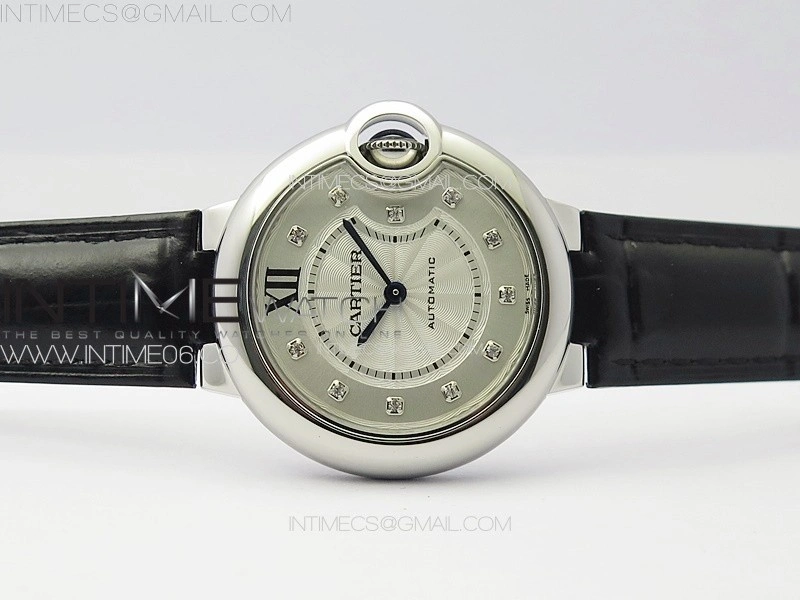 Ballon Bleu 33mm SS 3KF 1:1 Best Edition White Textured Dia Markers Dial on Black Leather Strap A076