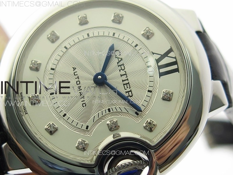 Ballon Bleu 33mm SS 3KF 1:1 Best Edition White Textured Dia Markers Dial on Black Leather Strap A076