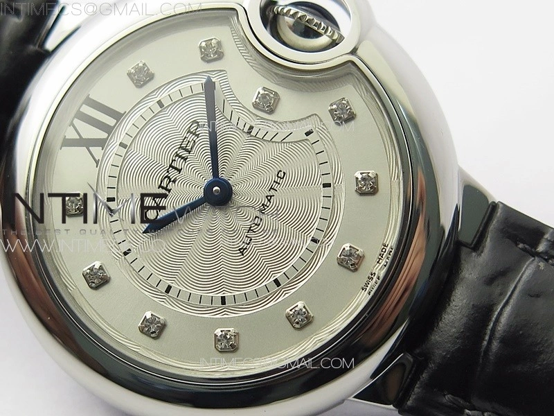 Ballon Bleu 33mm SS 3KF 1:1 Best Edition White Textured Dia Markers Dial on Black Leather Strap A076