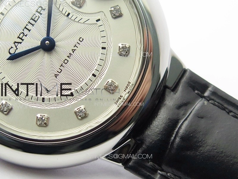 Ballon Bleu 33mm SS 3KF 1:1 Best Edition White Textured Dia Markers Dial on Black Leather Strap A076