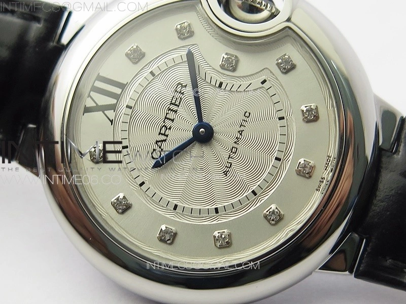 Ballon Bleu 33mm SS 3KF 1:1 Best Edition White Textured Dia Markers Dial on Black Leather Strap A076