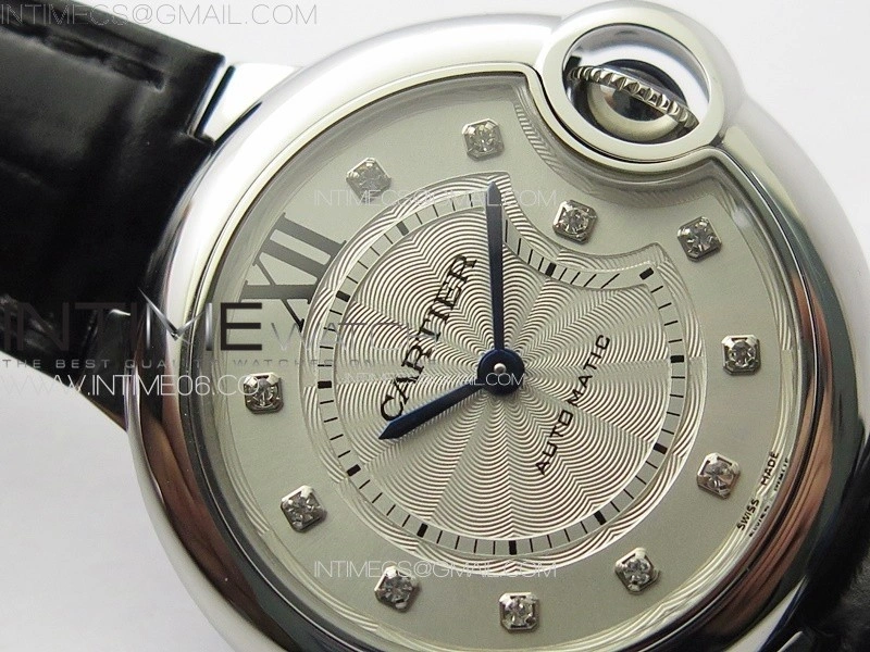 Ballon Bleu 33mm SS 3KF 1:1 Best Edition White Textured Dia Markers Dial on Black Leather Strap A076