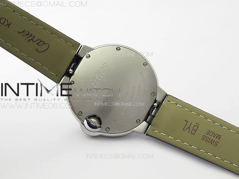 Ballon Bleu 33mm SS 3KF 1:1 Best Edition White Textured Dia Markers Dial on Black Leather Strap A076