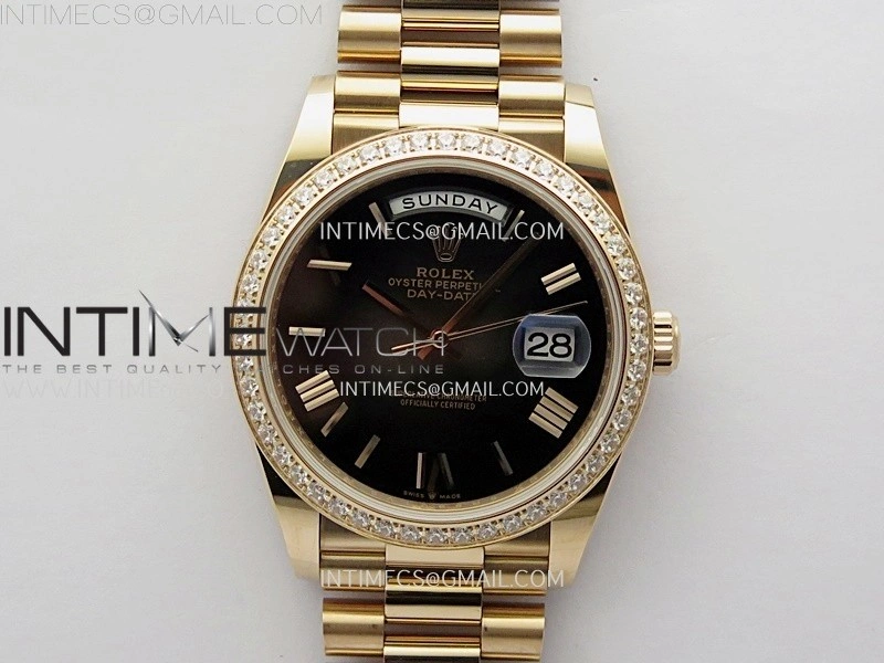 Day Date 228345 40mm RG Noob 1:1 Best Dark Sunburst Black Roman Dial on President Bracelet A2836
