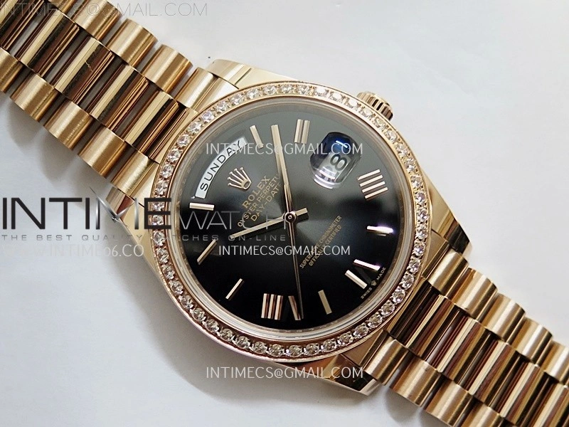 Day Date 228345 40mm RG Noob 1:1 Best Dark Sunburst Black Roman Dial on President Bracelet A2836