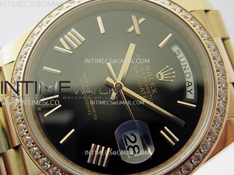 Day Date 228345 40mm RG Noob 1:1 Best Dark Sunburst Black Roman Dial on President Bracelet A2836