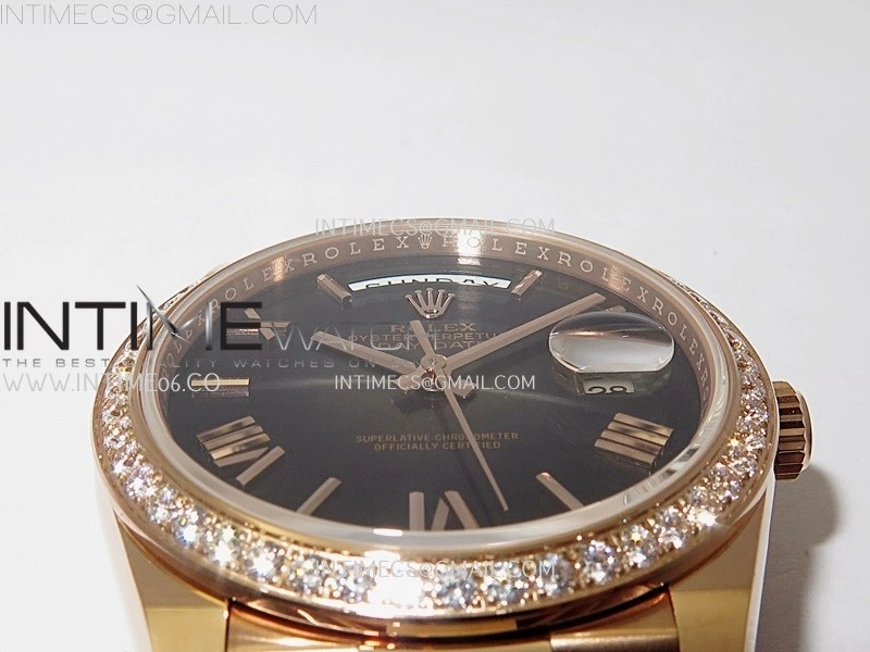 Day Date 228345 40mm RG Noob 1:1 Best Dark Sunburst Black Roman Dial on President Bracelet A2836