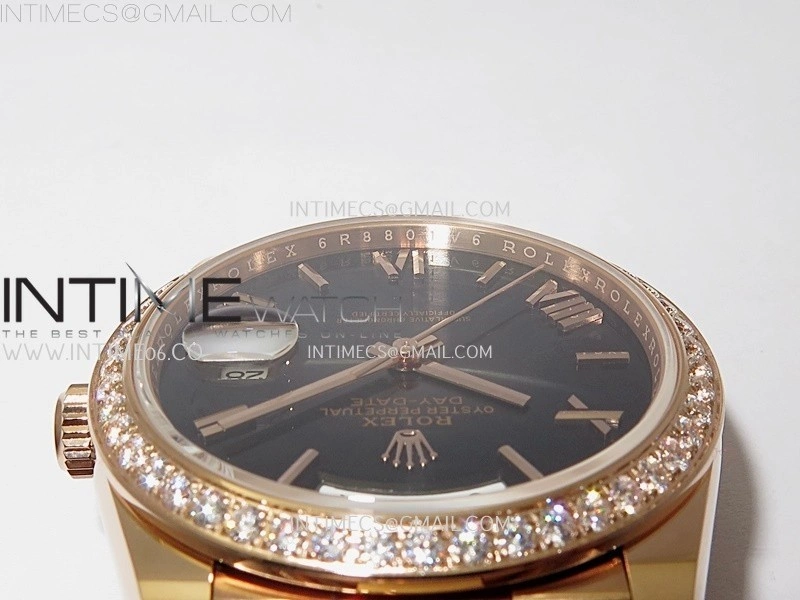 Day Date 228345 40mm RG Noob 1:1 Best Dark Sunburst Black Roman Dial on President Bracelet A2836