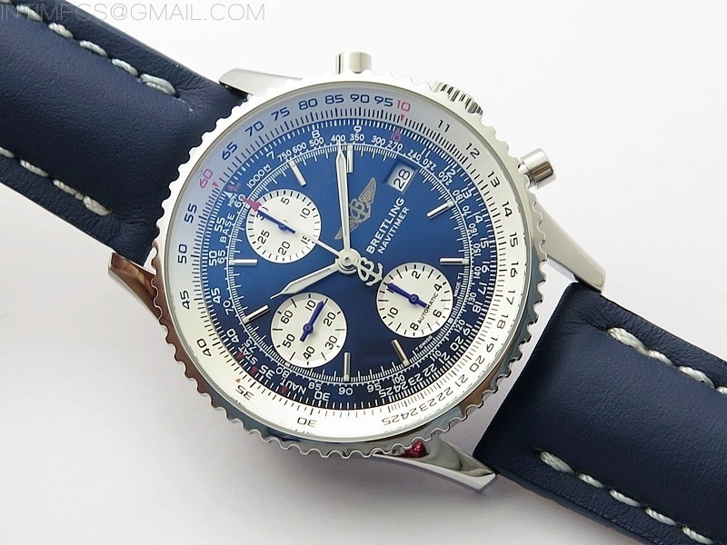 Navitimer 41mm SS B50 Best Edition SS Blue Dial Stick Markers on Blue Leather Strap A7750