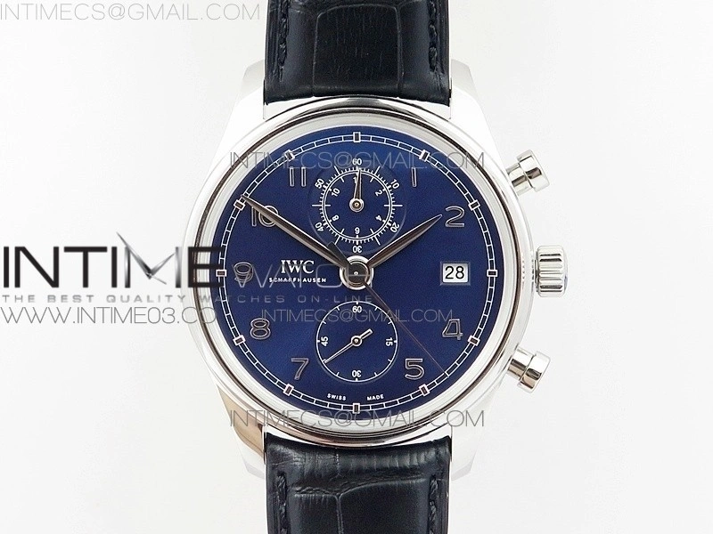 Portugieser Chrono Classic 42 IW390406 ZF 1:1 Best Edition Blue Dial Blue Hand on Black Leather Strap A7750
