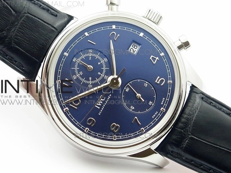 Portugieser Chrono Classic 42 IW390406 ZF 1:1 Best Edition Blue Dial Blue Hand on Black Leather Strap A7750
