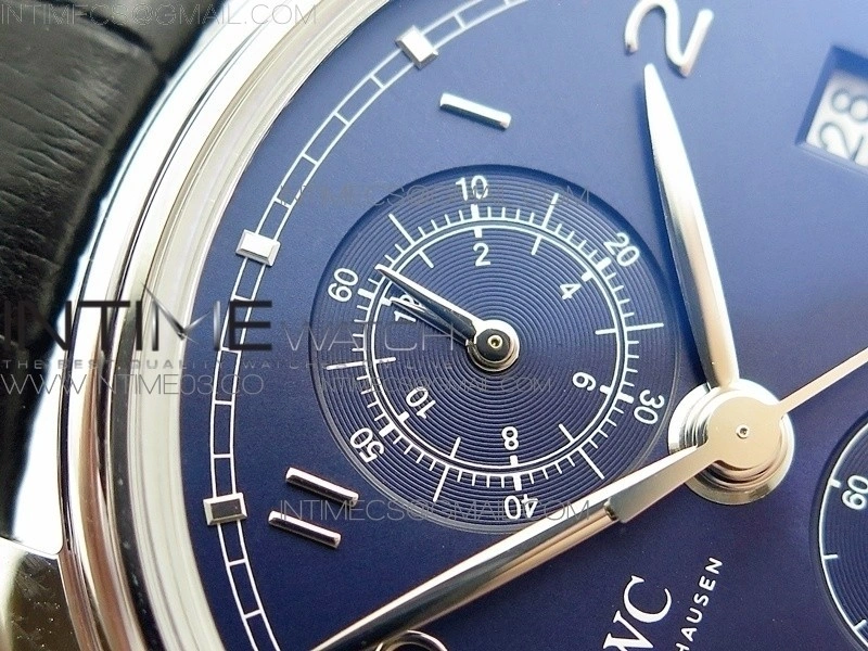 Portugieser Chrono Classic 42 IW390406 ZF 1:1 Best Edition Blue Dial Blue Hand on Black Leather Strap A7750